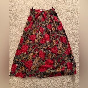 Worthington A-Line Skirt with Red and Green Floral Design